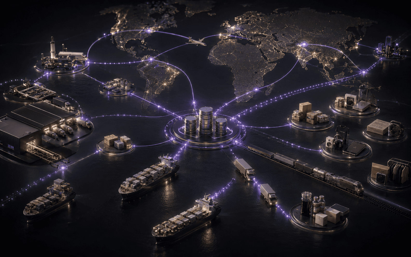 Traded goods moving from a central hub to distribution markets